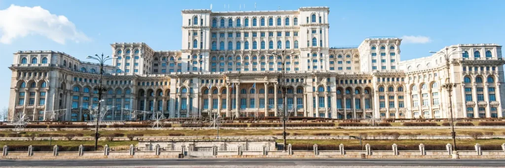 Palace of the Parliament Bucharest exterior view from Constitution Square