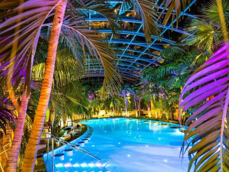 Therme Bucharest indoor palm trees and thermal pools