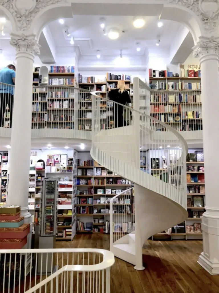 Carturesti Carusel interior white spiral bookstore Bucharest